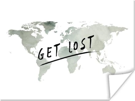 Wanddecoratie - Wereldkaart - Grijs - Wit - 120x90 cm - Poster