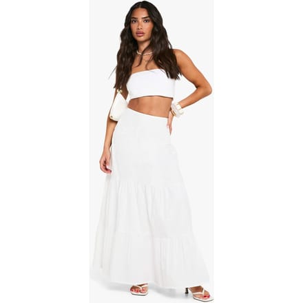 boohoo Dames Petite Cotton Poplin Gelaagde Maxi-Rok | Wit | Maat: 44