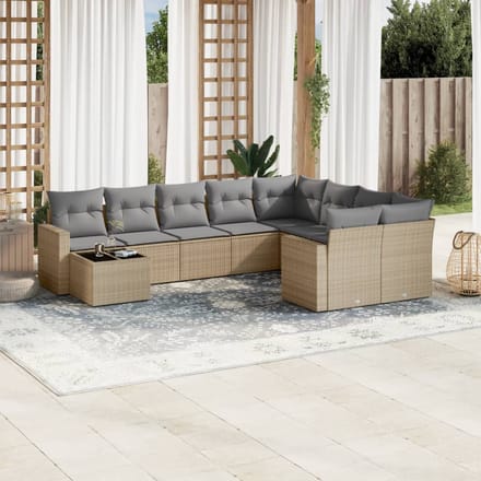 vidaXL - 10-delige - Loungeset - met - kussens - poly - rattan - beige