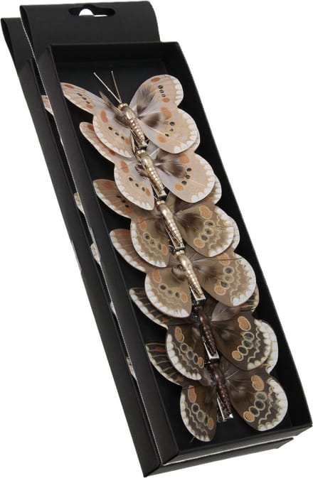 Othmar Decorations Decoratie vlinders op clip - 6x st - bruin tinten - 8 cm - kunststof