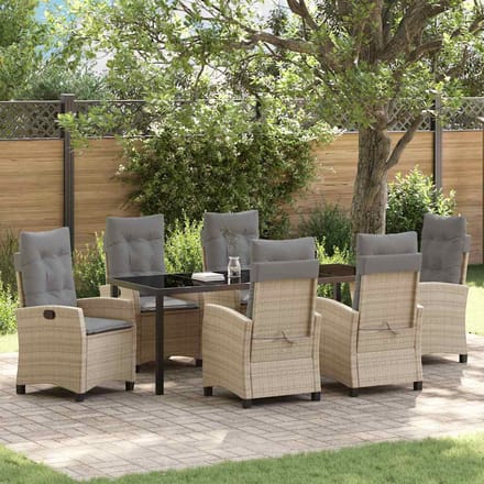 vidaXL - Tuin - Eettafel - Set - 7 - st - Beige - poly - rattan