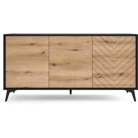 Selsey - BOULIA - Driedeurs ladekast - visgraat - 154 cm zwart/eiken