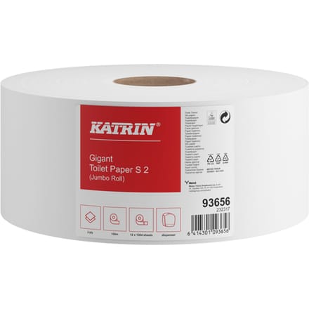 Toiletpapier Katrin Gigant S jumbo klein 2-laags 150m wit 93656