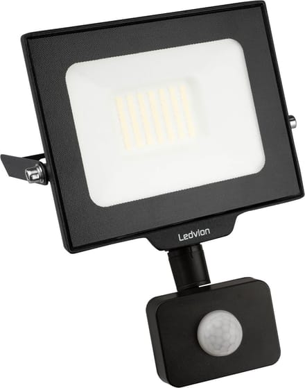 Ledvion - ECO LED-schijnwerper buiten, Met Sensor, IP65, 30W, 110lm/W, koel wit, 6500K, superhelder, breedstraler, buitenlamp
