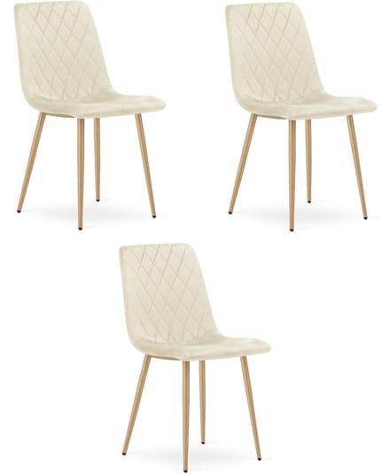 Set van 3 eetkamerstoelen TURIN - Lichtbeige fluweel - Eikenlook poten - Modern design
