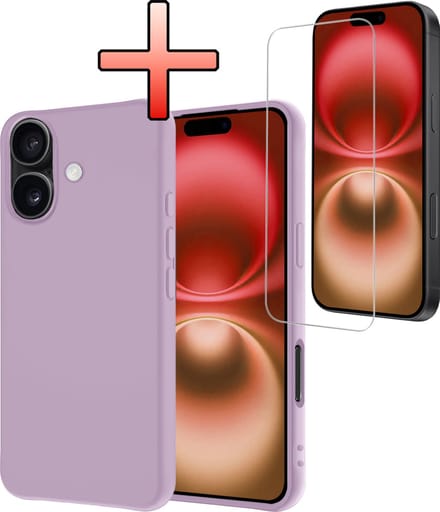 Hoesje - Met Screenprotector - Geschikt voor Apple iPhone 16 Plus - Sterk & Shockproof - Back Cover - Siliconen Case - Telefoon Hoes - Lila