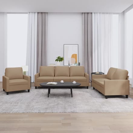 vidaXL - 3-delige - Loungeset - met - kussens - kunstleer - cappuccino