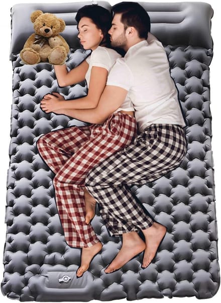 Opblaasbare campingmat - Slaapmat dubbel - Kamperen en wandelen - Met ingebouwde pomp - 195 cm lang - Grijs