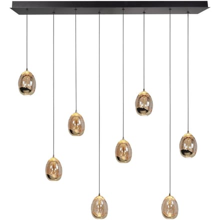 HighLight Hanglamp Golden Egg, amber/goud, lengte 115 cm, 8-lamps glas