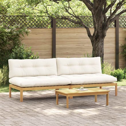 vidaXL - Midden - Sofa - Eenheid - Licht - Acacia - en - Crèmekleurig - Wit - Acaciahout