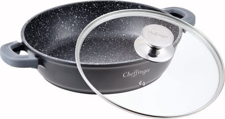 Cheffinger Lage Braadpan met Deksel - 24cm - Zwart - Inductie