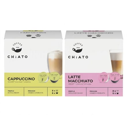 CHiATO Koffiecups Duo Pack - Cappuccino & Latte Macchiato - Geschikt voor Dolce Gusto® - 16 Consumpties (32 capsules / 2 x 16 stuks)