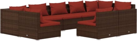 vidaXL - 9-delige - Loungeset - met - kussens - poly - rattan - bruin