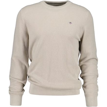 Gant Trui Solid Color Micro Textured Cotton Crew Neck Clay Beige / male
