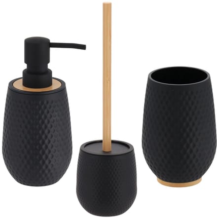 Tendance badkamer accessoires set honeycomb - zwart - rubber/bamboe