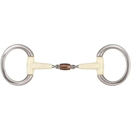 Dubbelgebroken fijn ringelastiek bit voor paarden + koperen roller Soyo Happy mouth "contour"