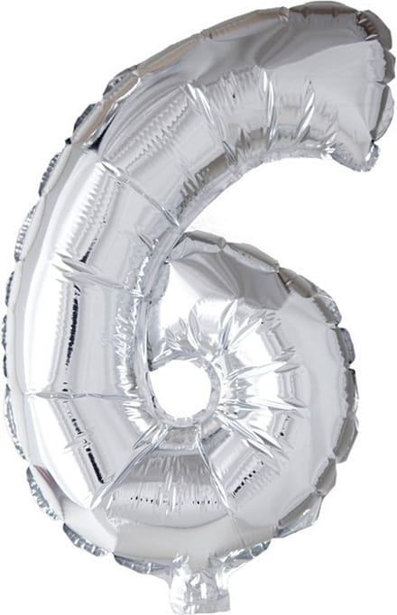 Folie ballon cijfer 6 zilver 41cm