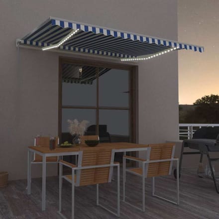 vidaXL - Luifel - automatisch - met - LED - en - windsensor - 450x350 - cm - blauw - wit