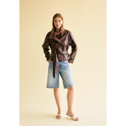 Stradivarius Trenchcoat met opstaande kraag en leereffect  Bruin S