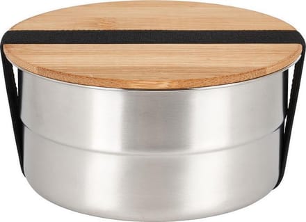 Gepersonaliseerde ronde Lunchbox / saladebak van RVS & bamboe -Broodtrommel met eigen naam of tekst