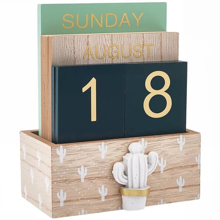 Dailygoods - Vintage Houten Blok Dagkalender voor Bureau in Cactus Design