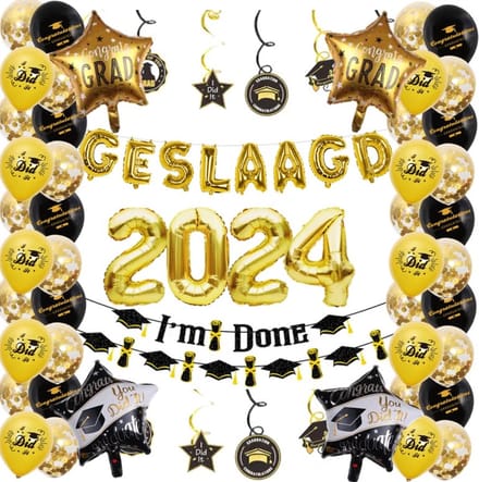 FeestmetJoep® Geslaagd versiering - Geslaagd slingers & ballonnen