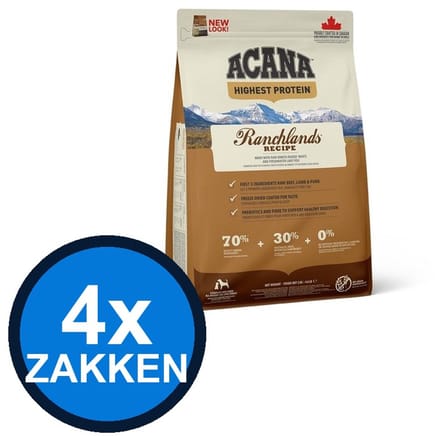 4x Acana - Highest Protein Dog Ranchlands - Hondenvoer Droogvoer - 2 kg