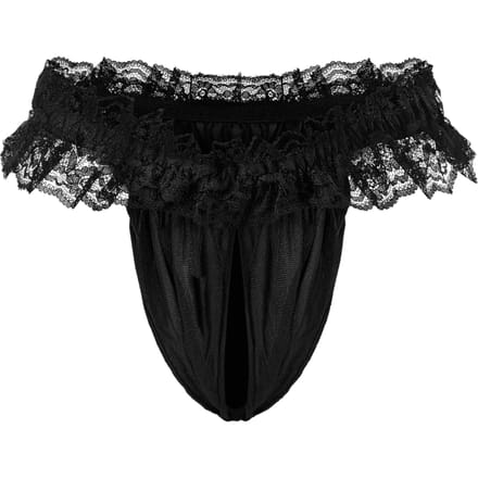 Amorable - Tanga Slipje Met Open Kruis en Ruches - Zwart