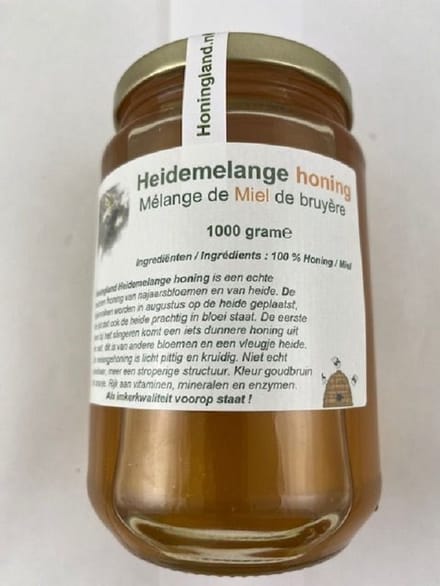Honingland : Heidemelange honing , Mélange de Miel de bruyère 1000 gram.