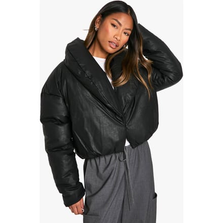 boohoo Dames Gecoate korte donsjas | Black | Maat: 16