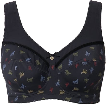 Ulla Popken - Dames - Steunbeha motiefmix zonder beugels - Zwart - Maat 95C
