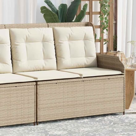 vidaXL - Tuinbankje - verstelbaar - met - kussens - poly - rattan - beige