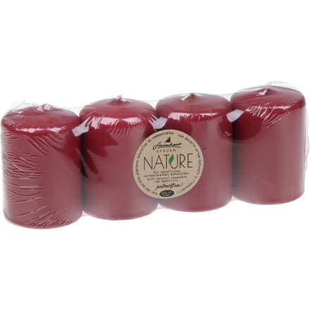 Stompkaarsen "Nature", 4‑pack - Bordeaux