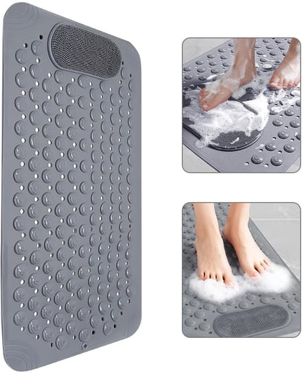 Douchemat - Badkamermat - Badmat Antislip - 36×69 cm - Douchemat Antislip voor Douche - met Zuignappen - Grijs