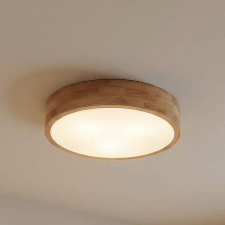 Lindby - plafondlamp hout - 3lichts - rubberhout, kunststof - H: 8 cm - E27 - licht hout, wit