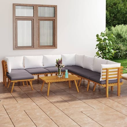 vidaXL - 9-delige - Loungeset - met - kussens - massief - acaciahout