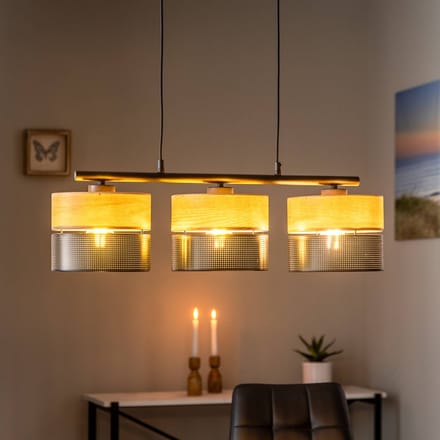 TK Lighting Nicol hanglamp, zwart/hout-effect, 70x20 cm 3-lamps 3 x E27