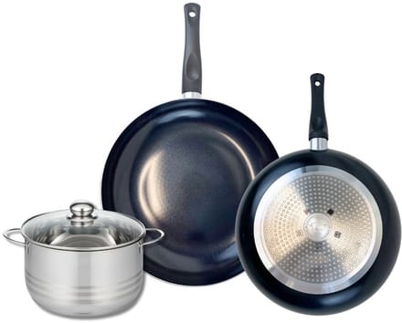 Set van 2 Koekenpannen 28 en 32 cm en 1 braadpan 20 cm Elo Prima Brillant