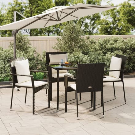 vidaXL - 5-delige - Tuinset - met - kussens - poly - rattan - zwart