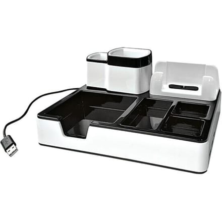Monolith Desk Organizer wit met 3 USB poorten voor het opladen van smartphones of tablets