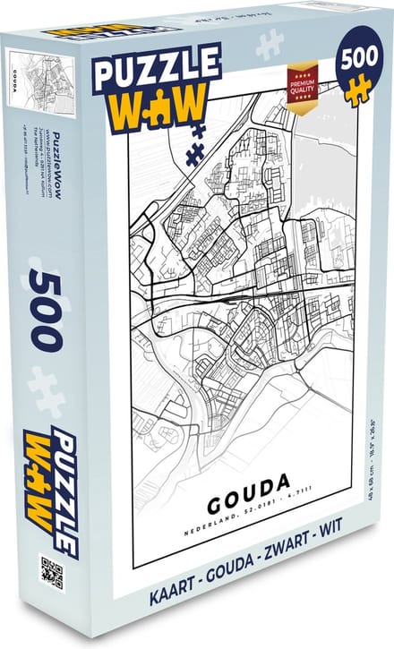Puzzel Kaart - Gouda - Zwart - Wit - Legpuzzel - Puzzel 500 stukjes