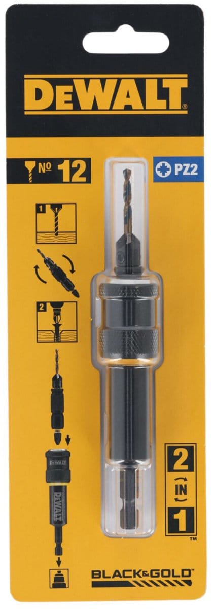 DeWALT Pz2 & DRIVE: Voorboor, verzinkboor Nr.12 + schroefbit + houder - FLIP - DT70789