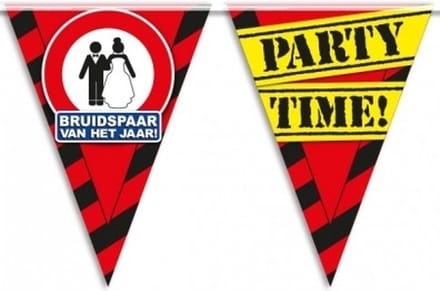 Bruidspaar vlaggenlijn waarschuwingsbord 10mtr