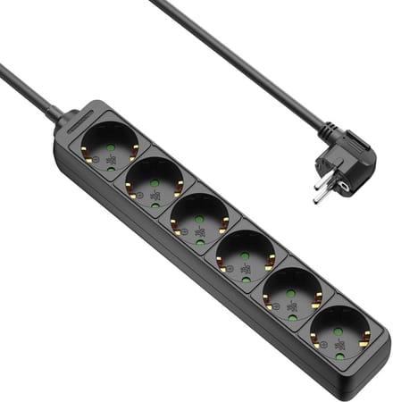 Allteq - Stekkerdoos - 6-voudig - 5 meter - Zwart