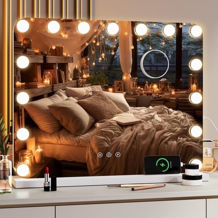 Verlichte Make-upspiegel - Hollywood Spiegel - Make-up Aanbrengen - Instelbare Helderheid - 58 x 46 cm - Wit