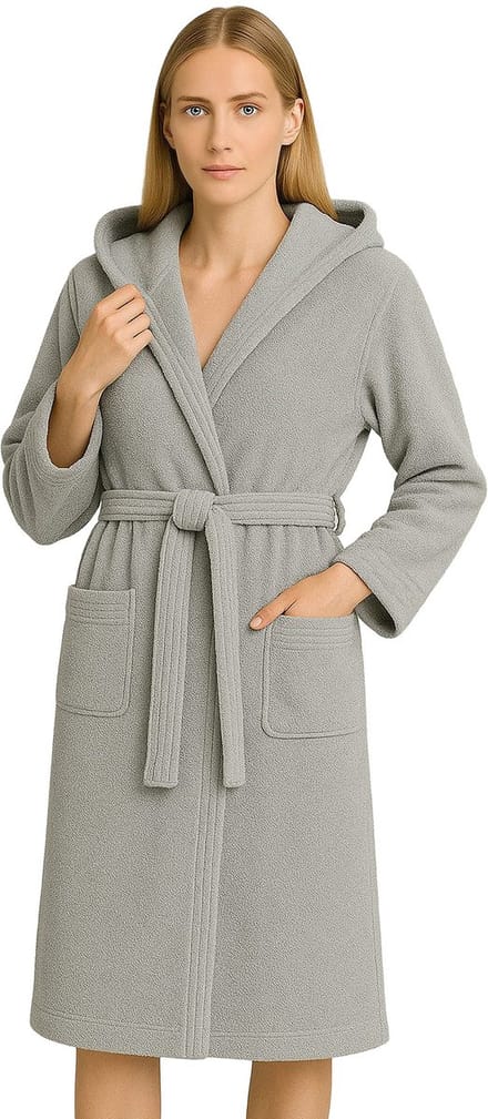 Barbons Badjas Dames - Katoen met Capuchon - Oekotex - Lichtgrijs - M