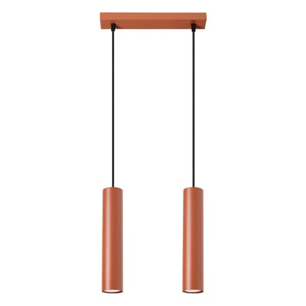 Hanglamp LAGOS 2 met 2 cilindrische kappen naast elkaar - Sollux Lighting - IP20 - Okerrood staal behuizing - 30 x 6 x 105 cm - 2 x GU10 LED, exclusief lichtbron - 2 x 10 W - Industriële hanglamp voor slaapkamer, woonkamer en gang