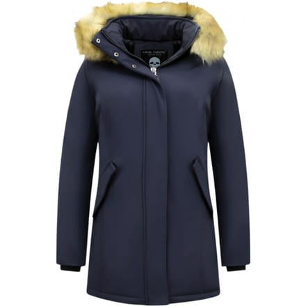 Dames Winterjas met Imitatie Bontkraag - Slim Fit - Blauw