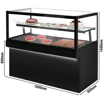 GGM Gastro Kuchentheke TORONTO - 1800mm - schwarze Front - mit 2 Ablagen