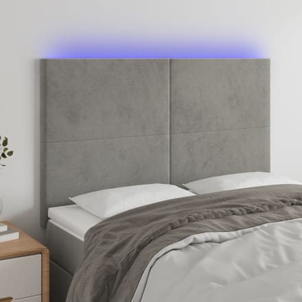 vidaXL - Hoofdbord - LED - 144x5x118/128 - cm - fluweel - lichtgrijs